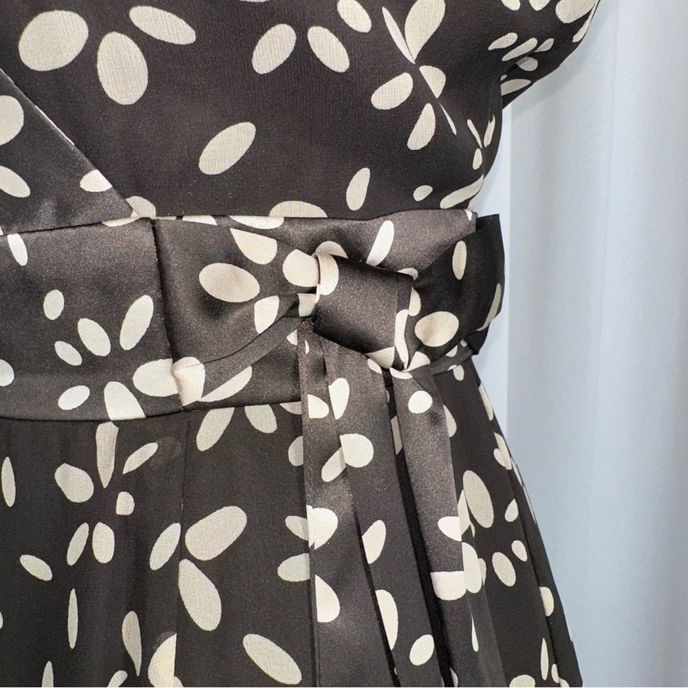 Talbots Vintage Pure Silk Midi Dress Sz 6 Brown Tan Faux Wrap‎ Bow Detail EUC - Picture 7 of 15